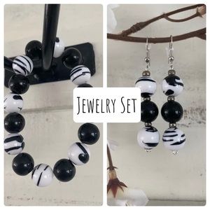 Jewelry Set Zebra Bracelet Earrings Black White